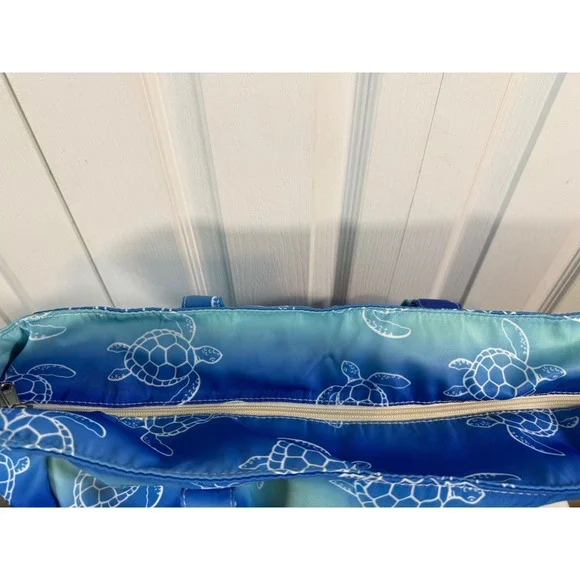 Sea Turtle Ombré Beach Tote Bag with Matching Towel Blue Green Ocean Print - Picture 5 of 12